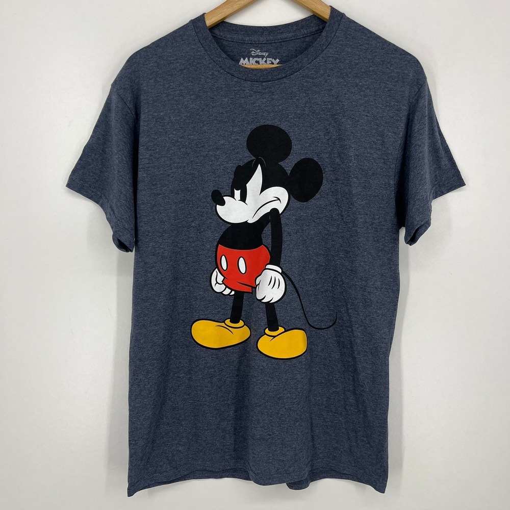 Disney Mickey‎ Mouse Mens Graphic T-Shirt Heather Blue Grumpy Pose Size M